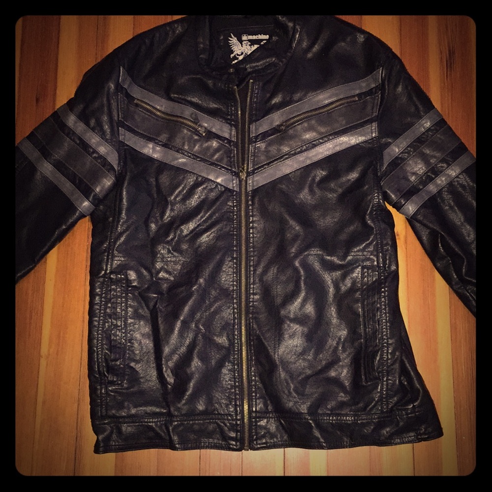 Black biker imitation leather jacket